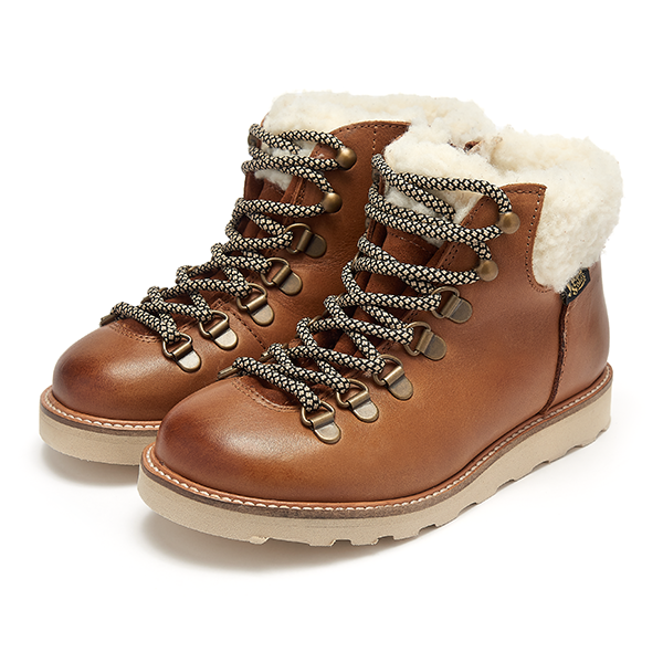 Eddie Fur Ankle-High Hiking Kids Boot Tan Burnished Leather