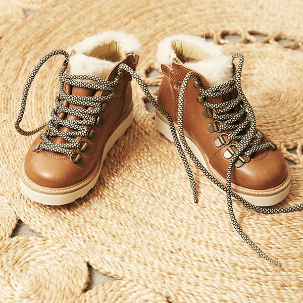 Eddie Fur Ankle-High Hiking Kids Boot Tan Burnished Leather