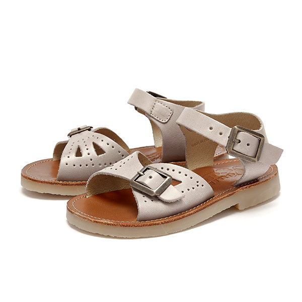 Pearl Double Buckle Sandal – Mink Leather