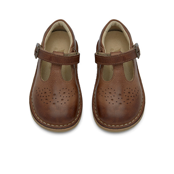 Penny T-Bar Kids Shoe Tan Burnished Leather