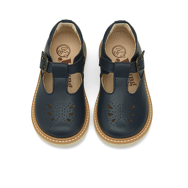 Rosie Vegan T-Bar Kids Shoe Navy Synthetic Leather