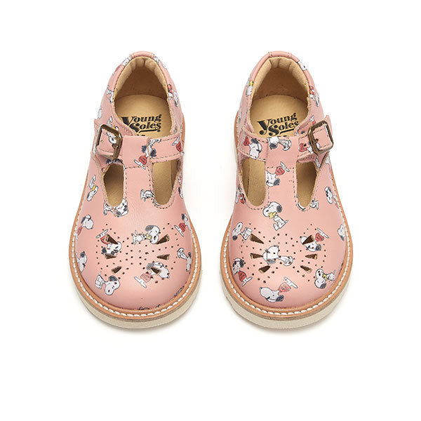 Rosie T-Bar Kids Shoe Snoopy Print Pink Leather