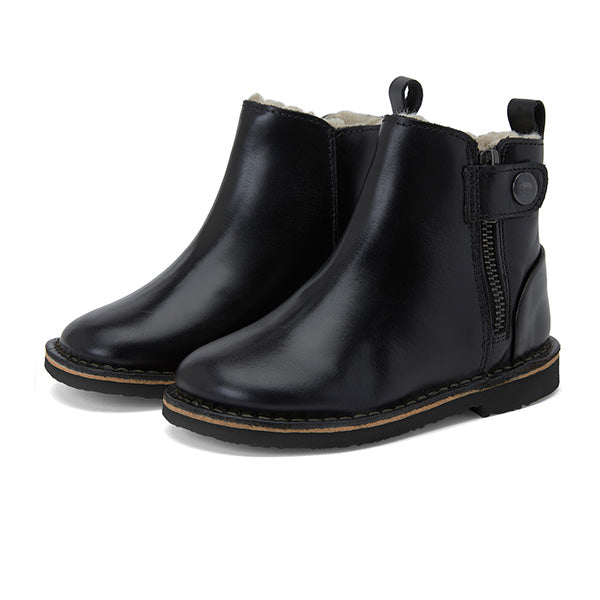 Winston Wool-lined Kids Ankle Boot Black Leather