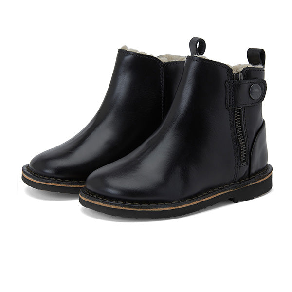 Bottines Winston pour enfant doublées de laine et cuir noir